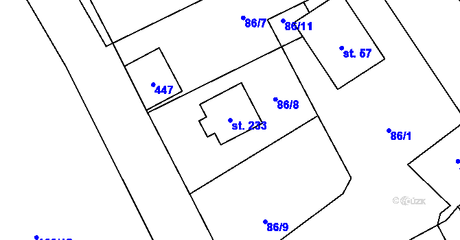Parcela st. 233 v KÚ Ždírec u Blovic, Katastrální mapa