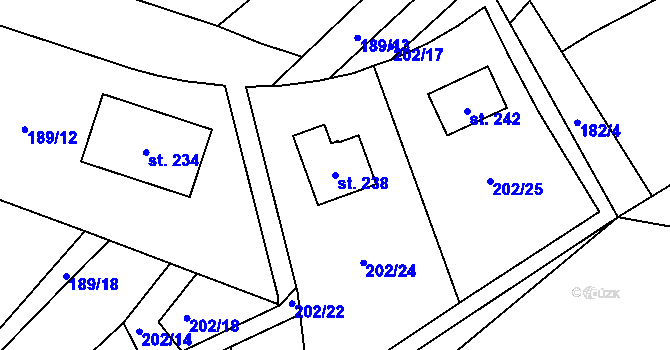 Parcela st. 238 v KÚ Ždírec u Blovic, Katastrální mapa