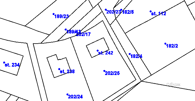Parcela st. 242 v KÚ Ždírec u Blovic, Katastrální mapa