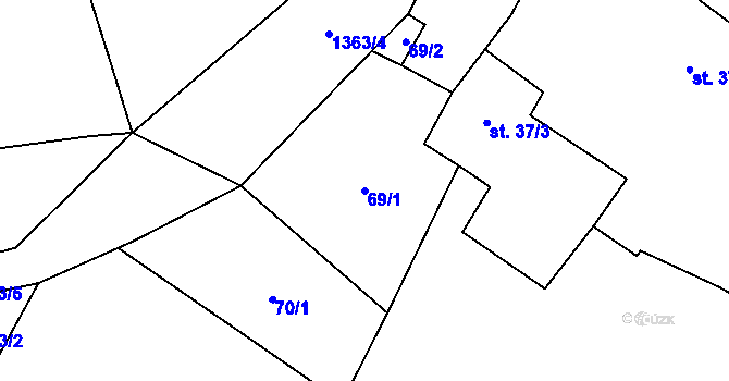 Parcela st. 69/1 v KÚ Ždírec v Podbezdězí, Katastrální mapa