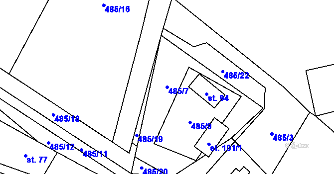 Parcela st. 485/7 v KÚ Ždírec v Podbezdězí, Katastrální mapa