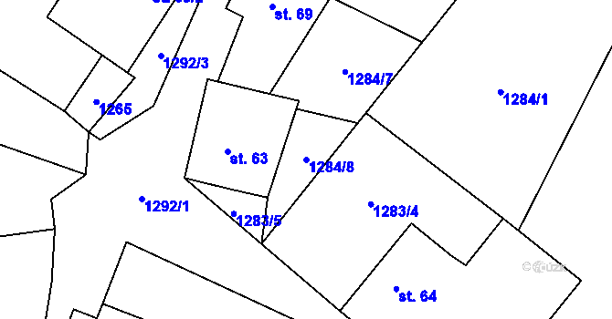 Parcela st. 1284/8 v KÚ Ždírec v Podbezdězí, Katastrální mapa