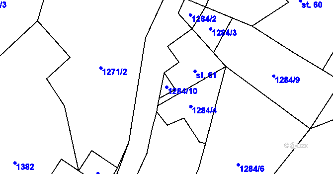 Parcela st. 1284/10 v KÚ Ždírec v Podbezdězí, Katastrální mapa