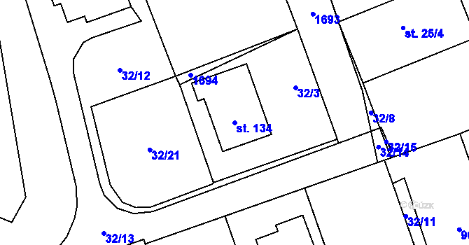 Parcela st. 134 v KÚ Ždírec na Moravě, Katastrální mapa