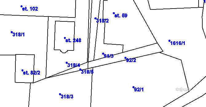Parcela st. 91/3 v KÚ Ždírec na Moravě, Katastrální mapa