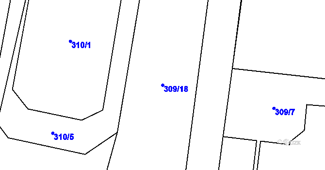 Parcela st. 309/18 v KÚ Ždírec na Moravě, Katastrální mapa