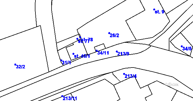 Parcela st. 34/11 v KÚ Kohoutov u Ždírce nad Doubravou, Katastrální mapa