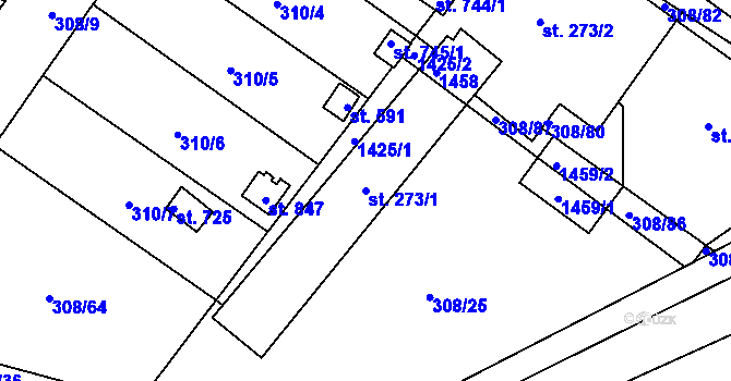 Parcela st. 273/1 v KÚ Ždírec nad Doubravou, Katastrální mapa
