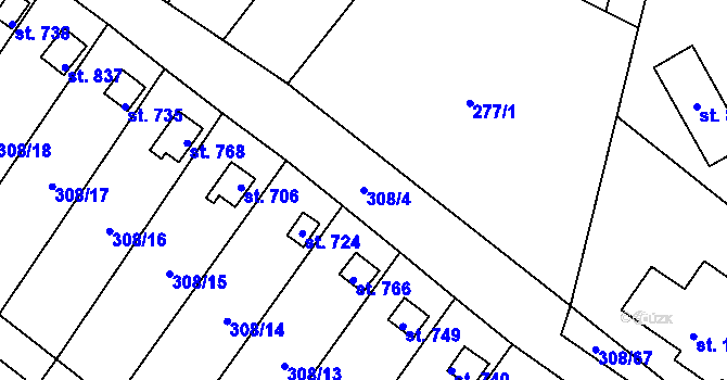 Parcela st. 308/4 v KÚ Ždírec nad Doubravou, Katastrální mapa