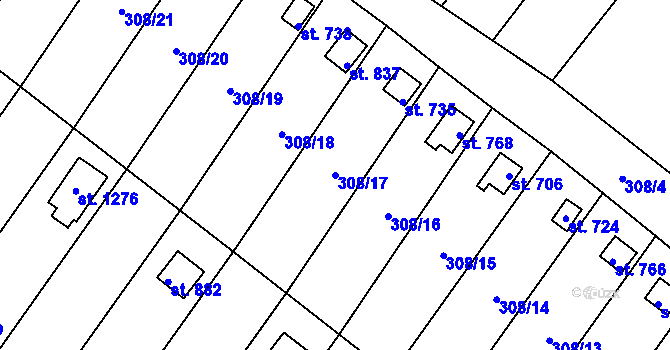 Parcela st. 308/17 v KÚ Ždírec nad Doubravou, Katastrální mapa