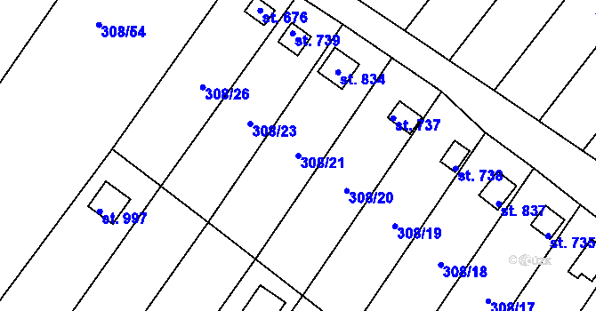 Parcela st. 308/21 v KÚ Ždírec nad Doubravou, Katastrální mapa