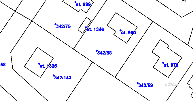 Parcela st. 342/58 v KÚ Ždírec nad Doubravou, Katastrální mapa