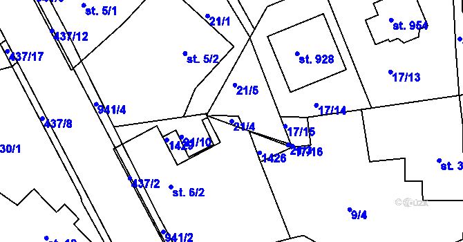 Parcela st. 21/4 v KÚ Ždírec nad Doubravou, Katastrální mapa