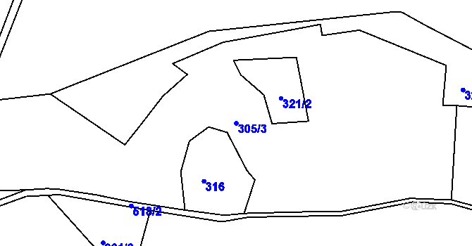 Parcela st. 305/3 v KÚ Přední Ždírnice, Katastrální mapa