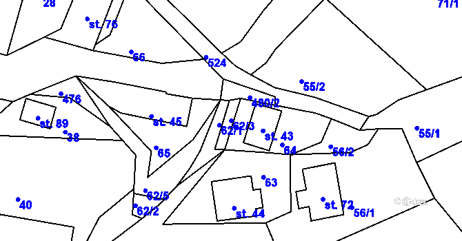 Parcela st. 62/3 v KÚ Zadní Ždírnice, Katastrální mapa