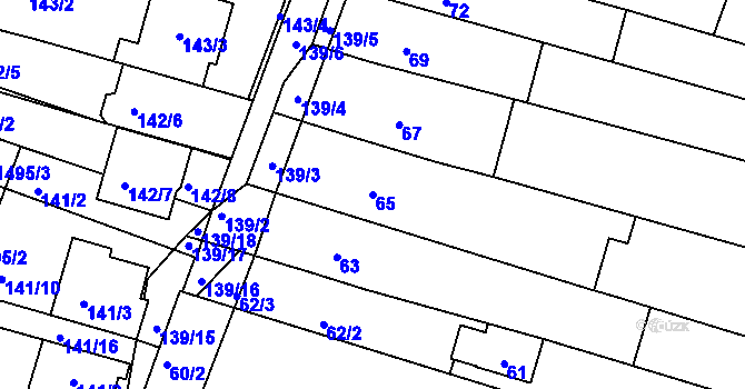 Parcela st. 65 v KÚ Žebětín, Katastrální mapa
