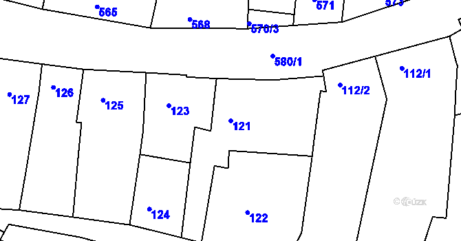 Parcela st. 121 v KÚ Žebětín, Katastrální mapa
