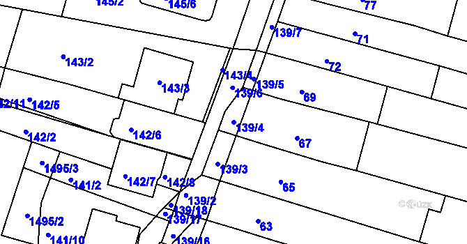 Parcela st. 139/4 v KÚ Žebětín, Katastrální mapa