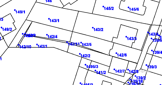 Parcela st. 142/5 v KÚ Žebětín, Katastrální mapa