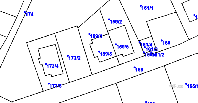 Parcela st. 159/3 v KÚ Žebětín, Katastrální mapa
