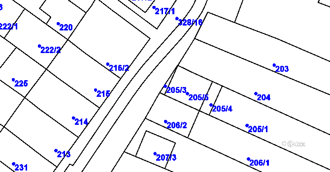 Parcela st. 205/3 v KÚ Žebětín, Katastrální mapa