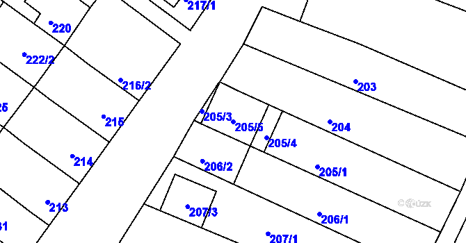 Parcela st. 205/5 v KÚ Žebětín, Katastrální mapa