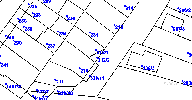 Parcela st. 212/1 v KÚ Žebětín, Katastrální mapa