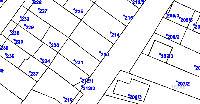 Parcela st. 213 v KÚ Žebětín, Katastrální mapa