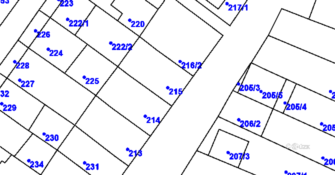 Parcela st. 215 v KÚ Žebětín, Katastrální mapa