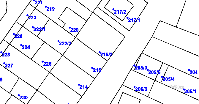 Parcela st. 216/2 v KÚ Žebětín, Katastrální mapa