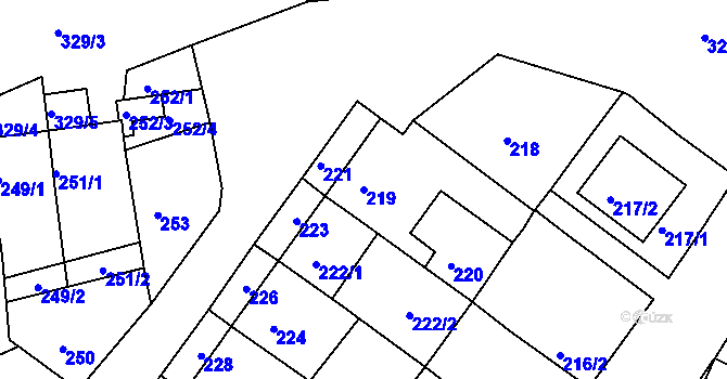 Parcela st. 219 v KÚ Žebětín, Katastrální mapa