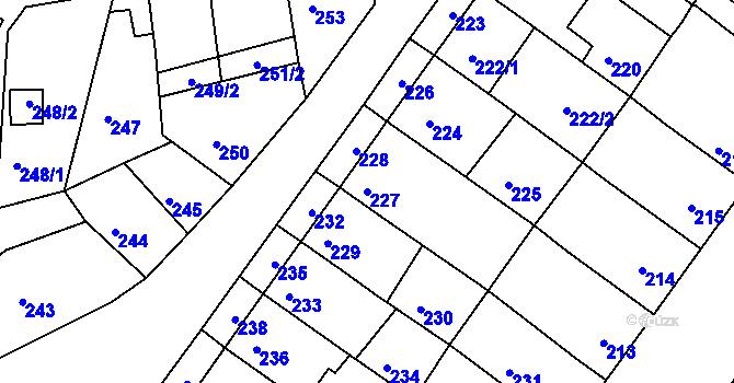Parcela st. 227 v KÚ Žebětín, Katastrální mapa