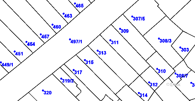 Parcela st. 313 v KÚ Žebětín, Katastrální mapa
