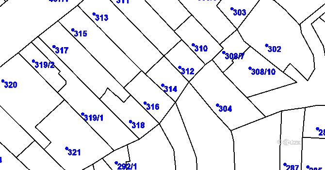 Parcela st. 314 v KÚ Žebětín, Katastrální mapa