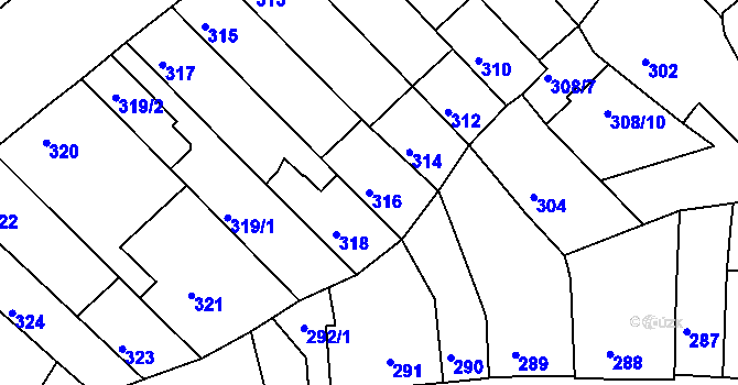 Parcela st. 316 v KÚ Žebětín, Katastrální mapa