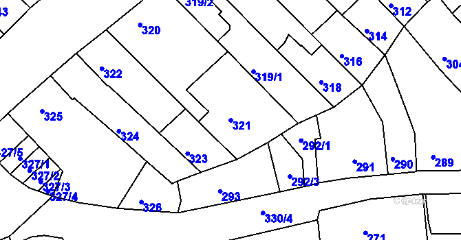 Parcela st. 321 v KÚ Žebětín, Katastrální mapa