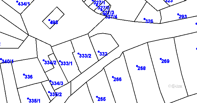 Parcela st. 332 v KÚ Žebětín, Katastrální mapa