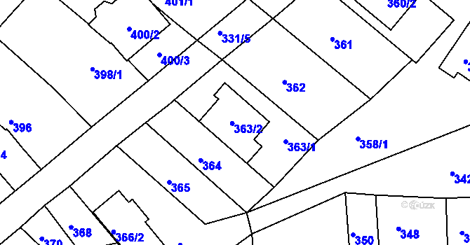 Parcela st. 363 v KÚ Žebětín, Katastrální mapa