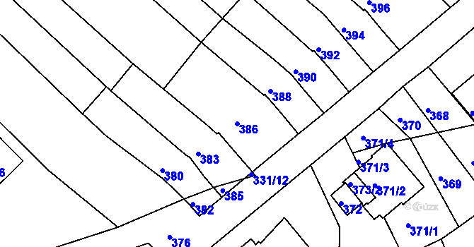 Parcela st. 386 v KÚ Žebětín, Katastrální mapa