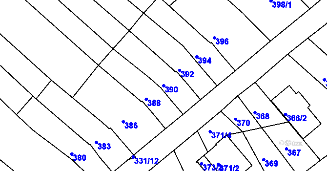 Parcela st. 390 v KÚ Žebětín, Katastrální mapa