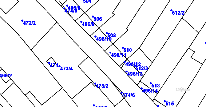 Parcela st. 496/18 v KÚ Žebětín, Katastrální mapa