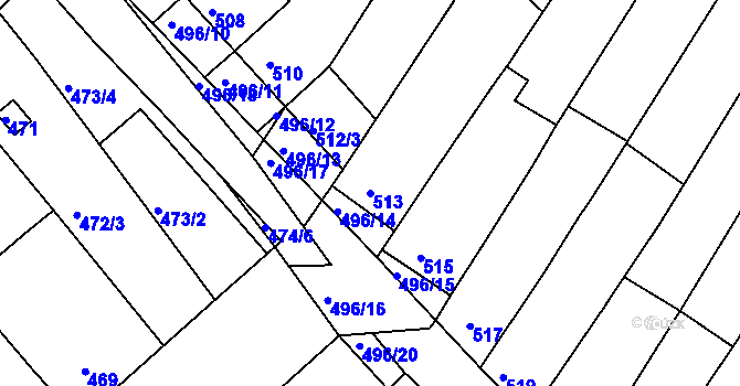 Parcela st. 513 v KÚ Žebětín, Katastrální mapa