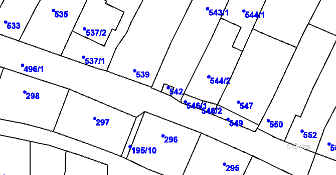 Parcela st. 542 v KÚ Žebětín, Katastrální mapa