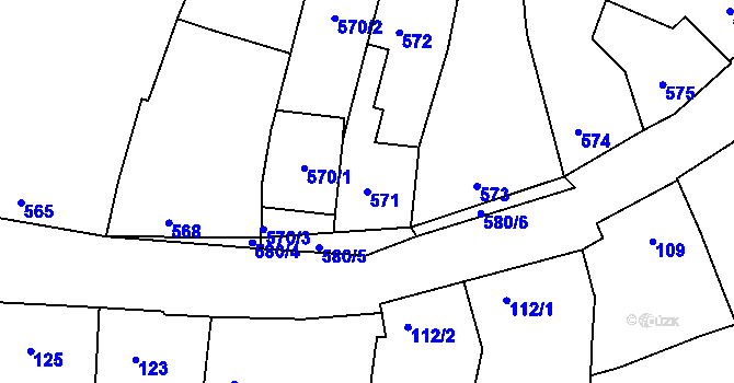 Parcela st. 571 v KÚ Žebětín, Katastrální mapa