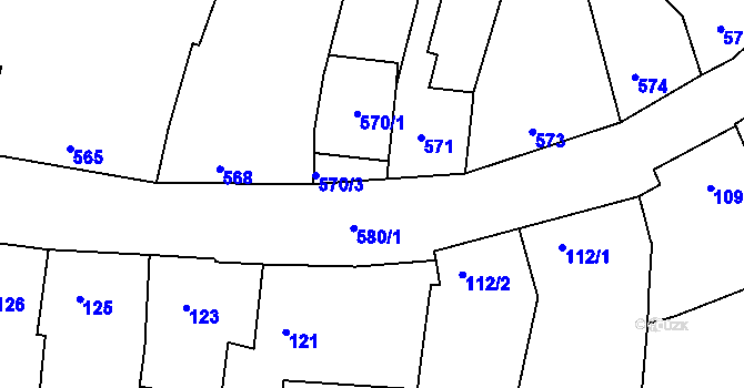 Parcela st. 580/5 v KÚ Žebětín, Katastrální mapa