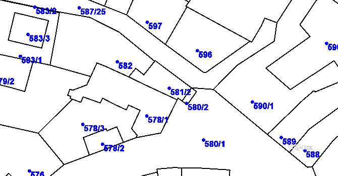 Parcela st. 581/2 v KÚ Žebětín, Katastrální mapa