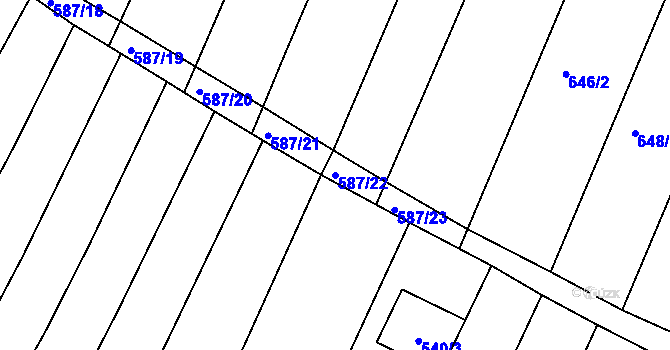 Parcela st. 587/22 v KÚ Žebětín, Katastrální mapa