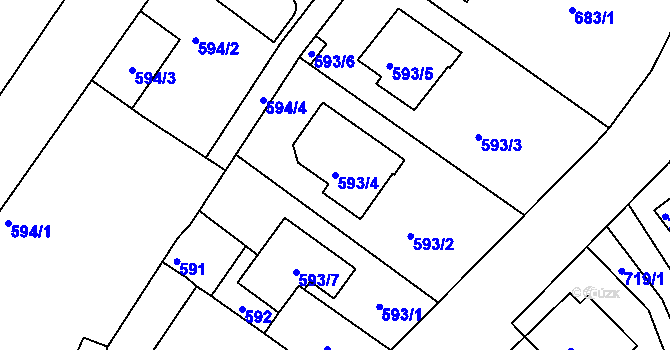 Parcela st. 593/4 v KÚ Žebětín, Katastrální mapa