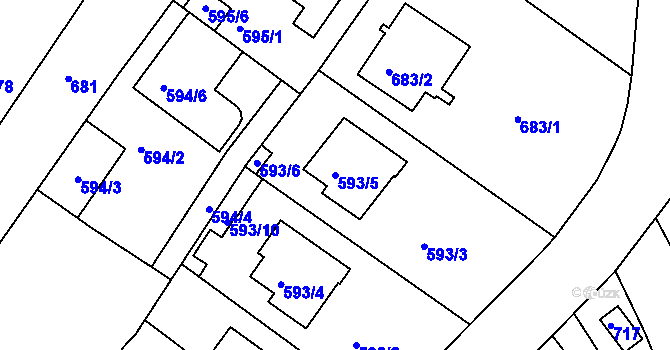 Parcela st. 593/5 v KÚ Žebětín, Katastrální mapa