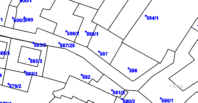 Parcela st. 597 v KÚ Žebětín, Katastrální mapa